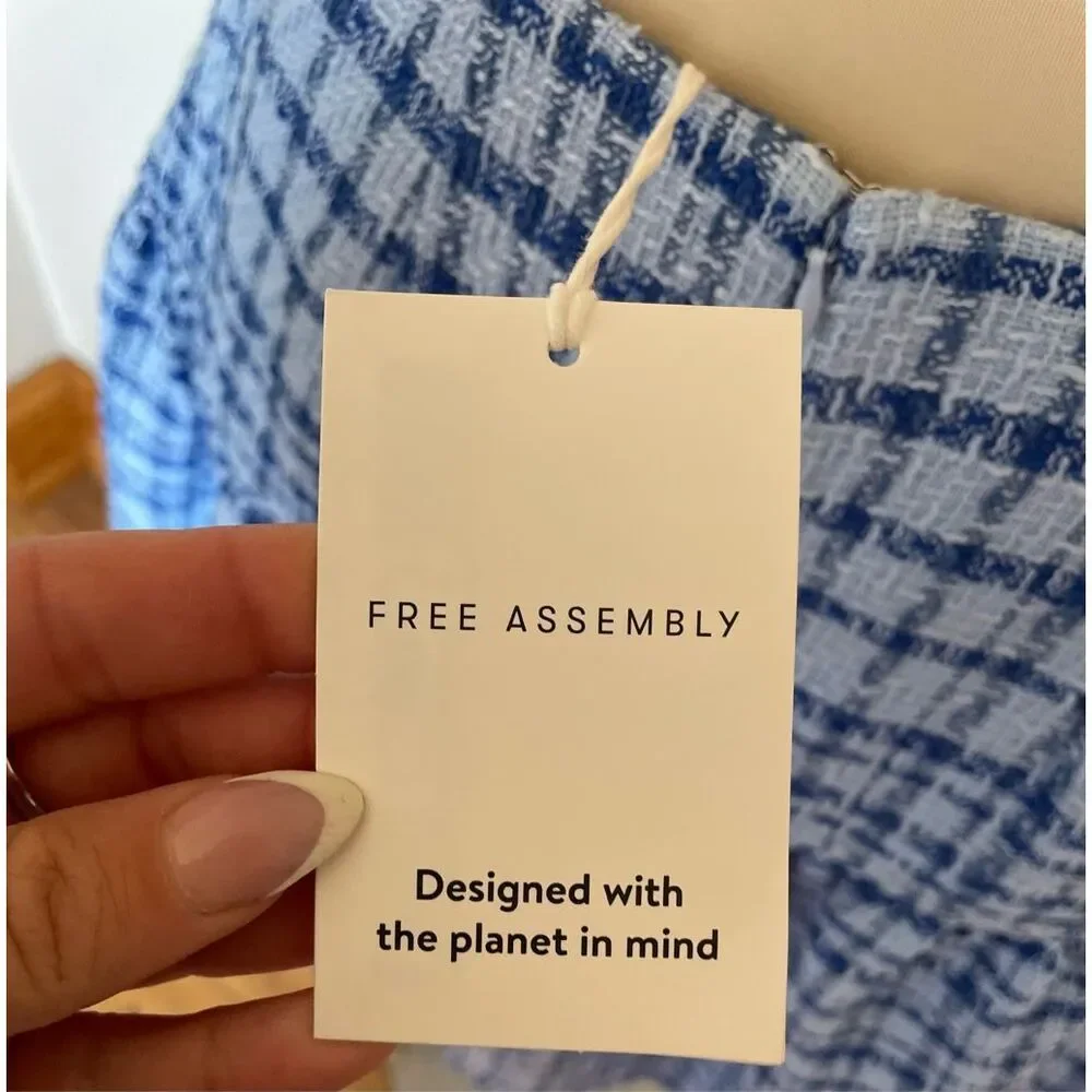 Free Assembly Blue Mini Plaid Skirt 6 New - Picture 3 of 6